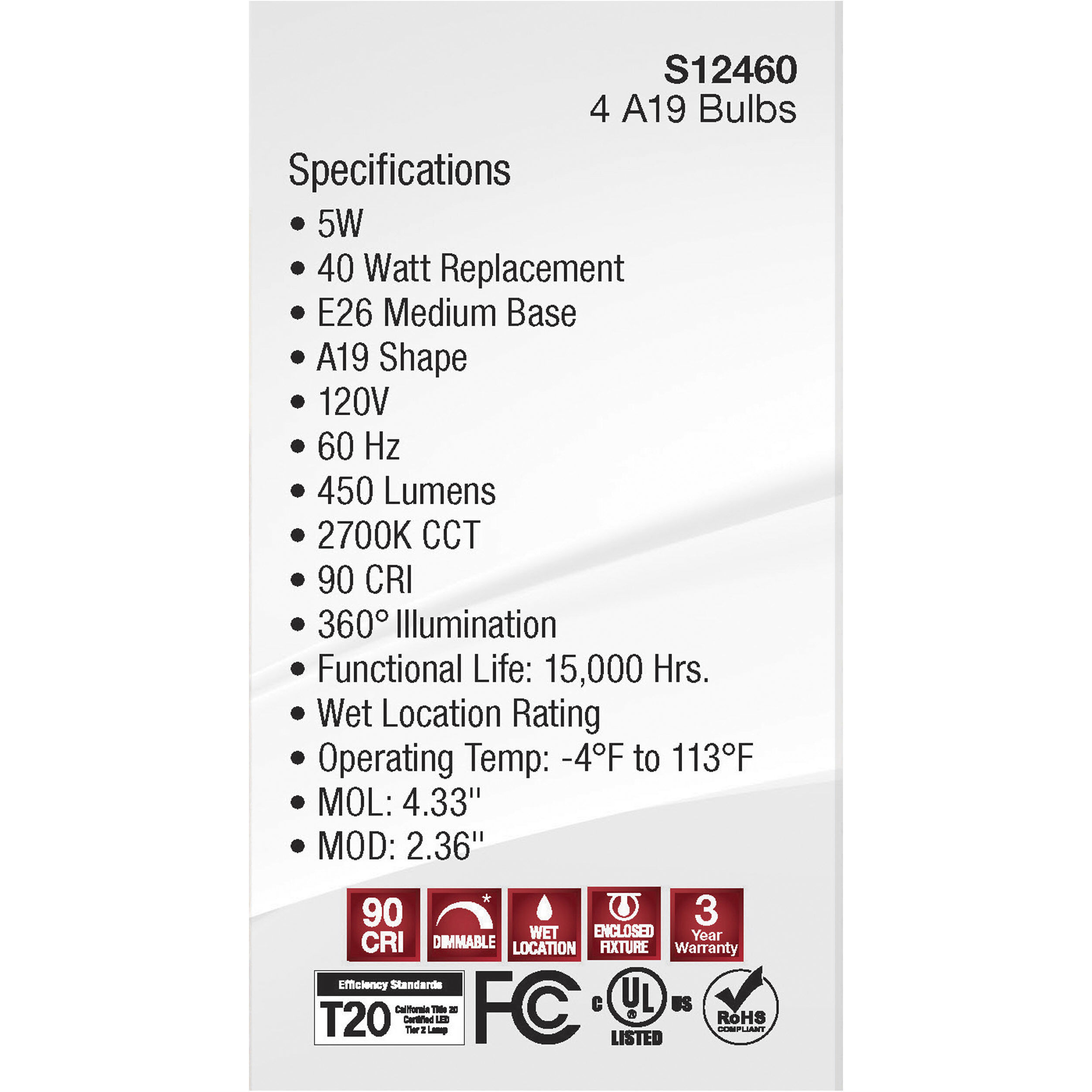 Lumos LED 5 watt 120 2700K Light Bulb, LED Filament