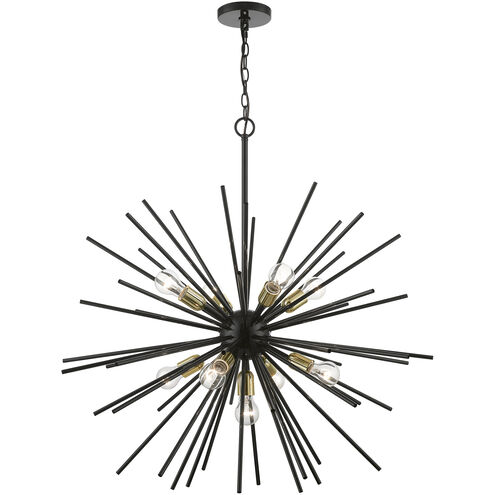 Tribeca 9 Light 34 inch Shiny Black with Polished Brass Accents Foyer Pendant Chandelier Ceiling Light