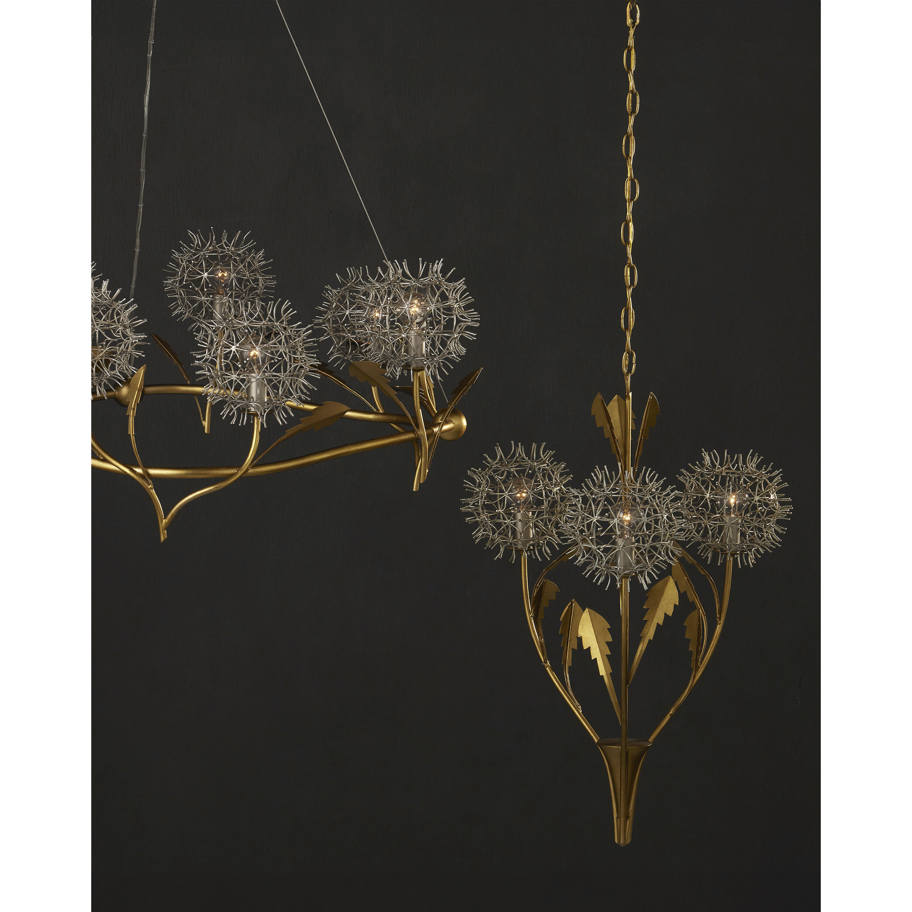 Currey Company 9000 1080 Dandelion 9 Light 38.5 inch Silver and Contemporary Gold Leaf Chandelier Ceiling Light