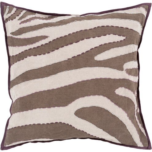 Zebra 22 inch Camel, Dark Purple, Ivory Pillow Kit