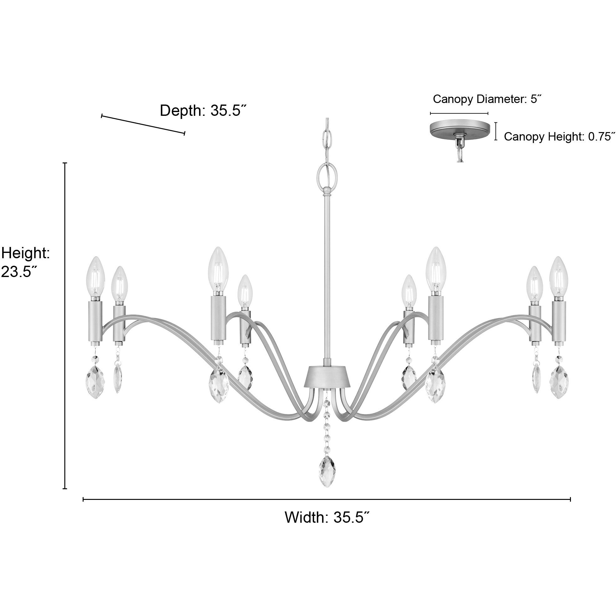 Aureline 8 Light 35.5 inch Aged Silver Chandelier Ceiling Light