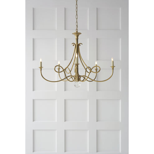 Eric Cohler Double Twist 5 Light 36 inch Hand-Rubbed Antique Brass Chandelier Ceiling Light, Large