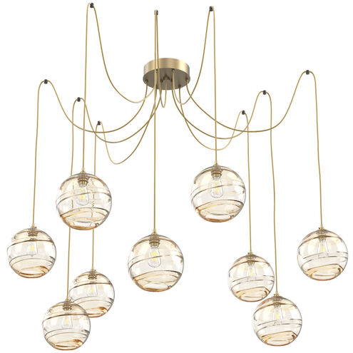 Terra 9 Light 18 inch Gilded Brass Swag Multi-Pendant Ceiling Light in Amber Optic