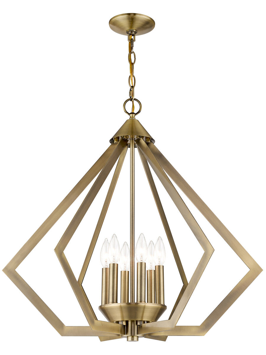 Prism 6 Light 26 inch Antique Brass Chandelier Ceiling Light