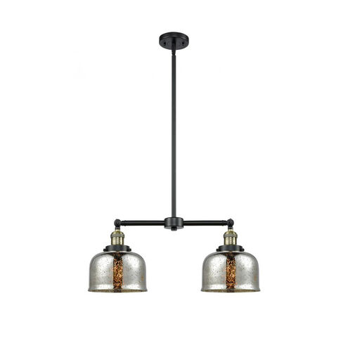 Franklin Restoration Large Bell LED 24 inch Black Antique Brass Chandelier Ceiling Light in Silver Plated Mercury Glass, Franklin Restoration