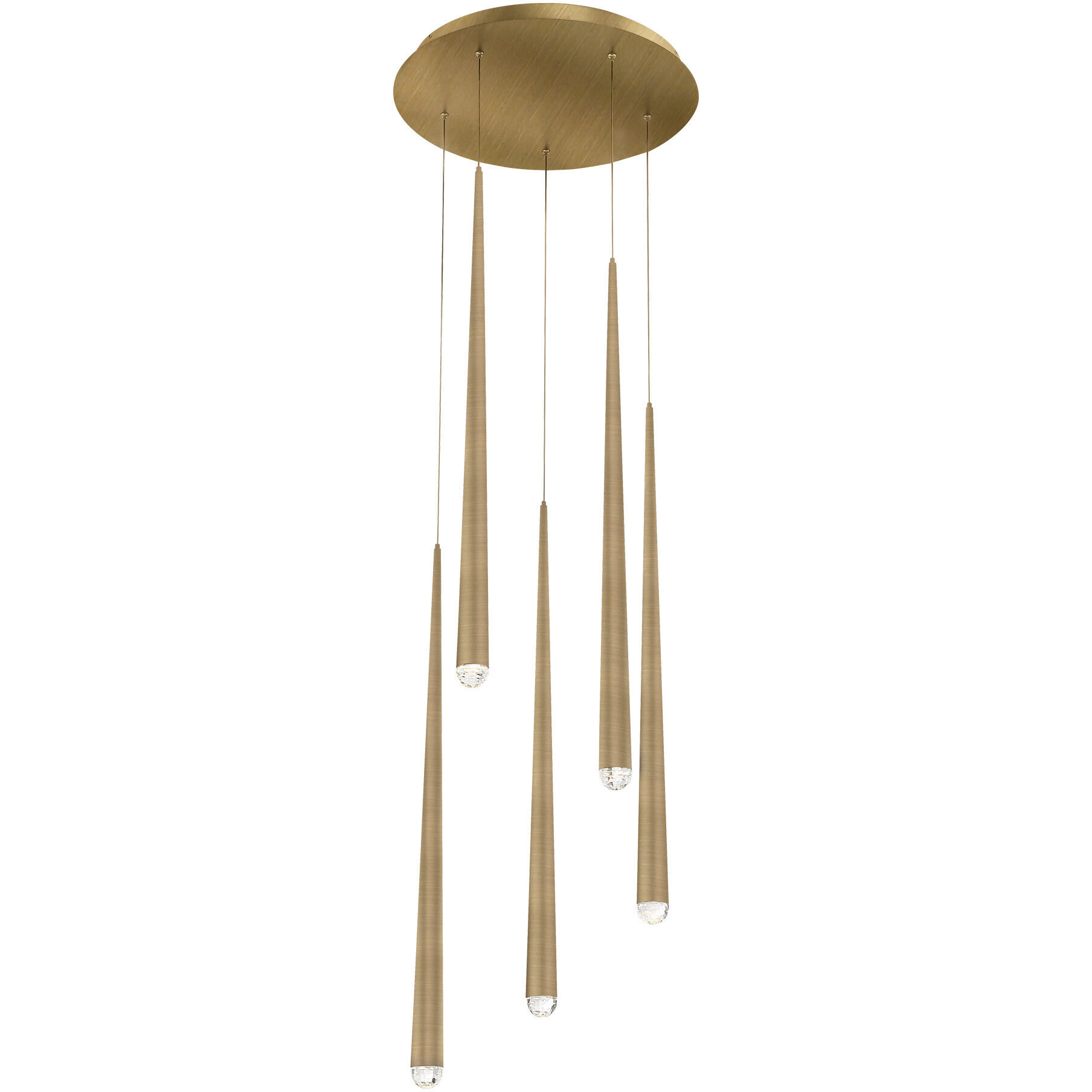 Cascade LED 17 inch Aged Brass Multi-Light Pendant Ceiling Light in 5, Round, 28in.