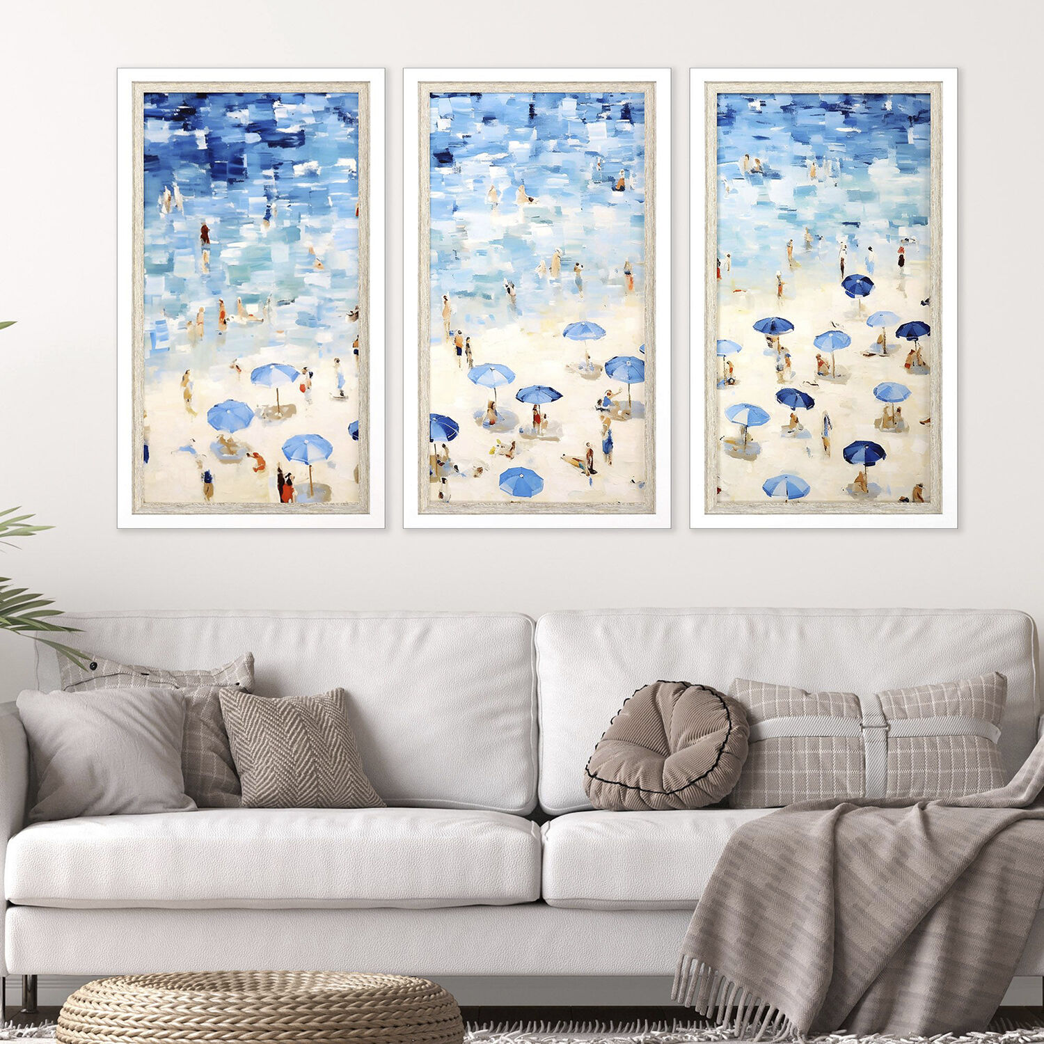Aerial Beach Blue and Beige and Multi and Red Framed Art