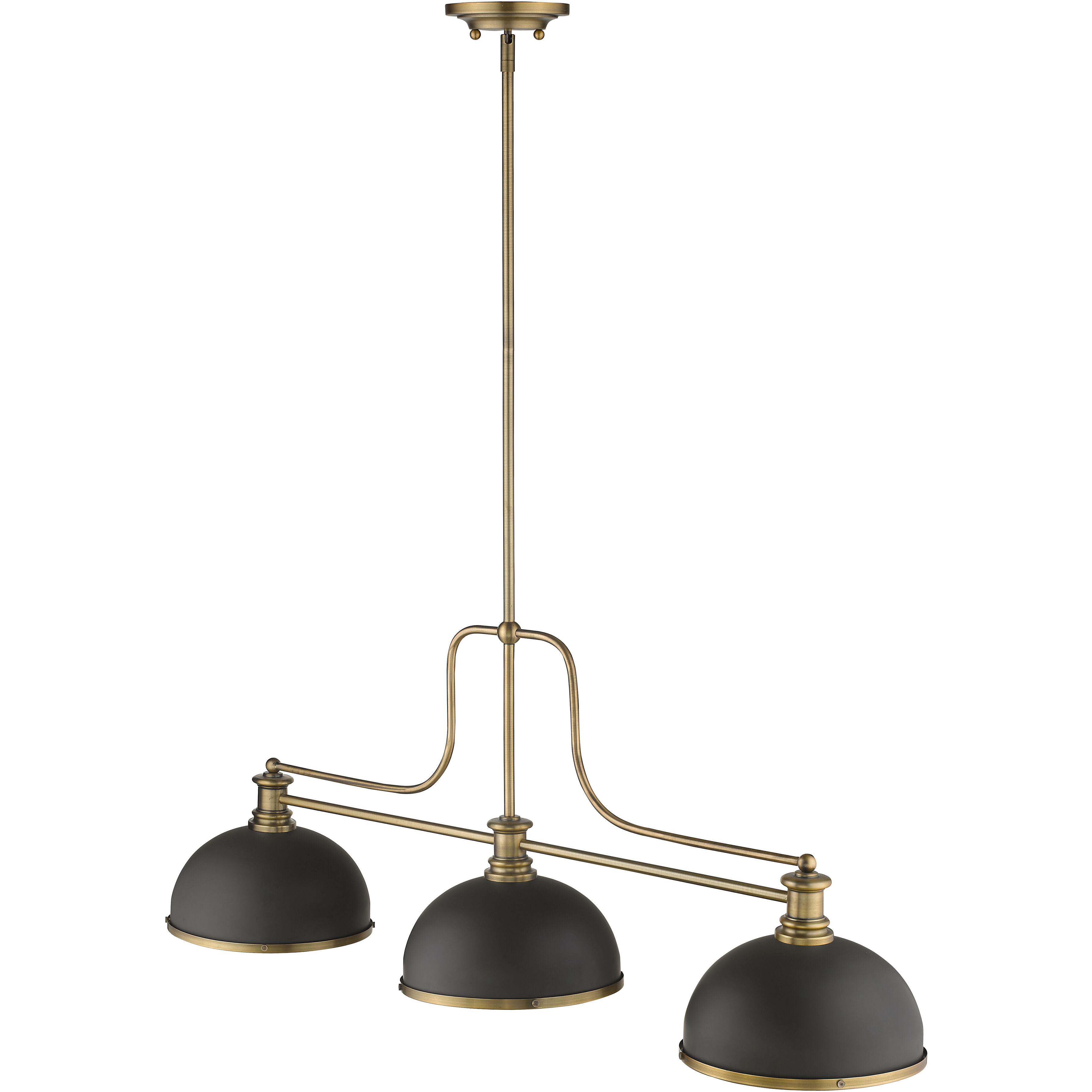 Melange 3 Light 52 inch Heritage Brass Billiard Ceiling Light in Bronze and Heritage Brass Metal and Glass