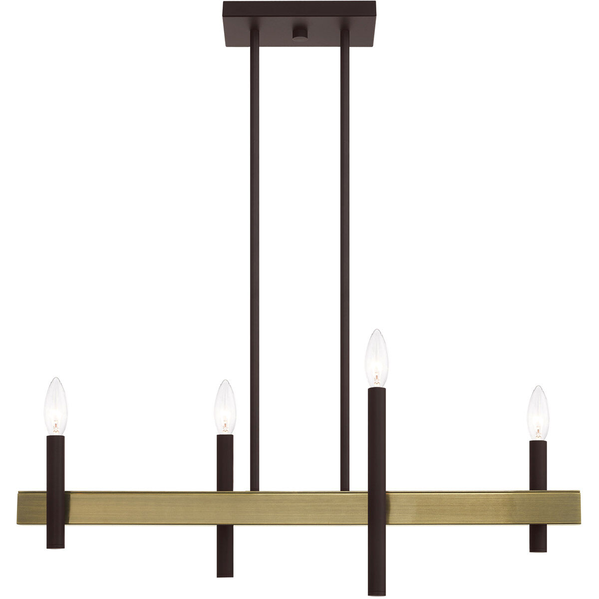 Denmark 4 Light 7.25 inch Bronze with Antique Brass Accents Chandelier Ceiling Light