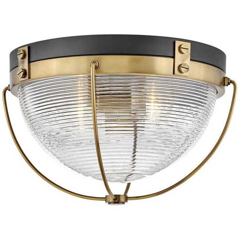 Crew 2 Light 16 inch Heritage Brass with Black Indoor Flush Mount Ceiling Light