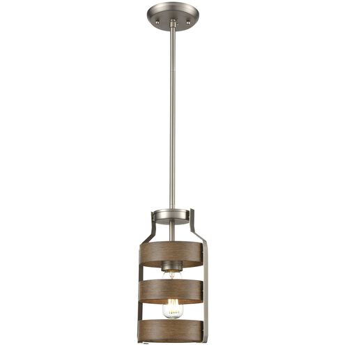 Fort Garry 1 Light Buffed Nickel and Barnwood on Metal Mini-pendant Ceiling Light