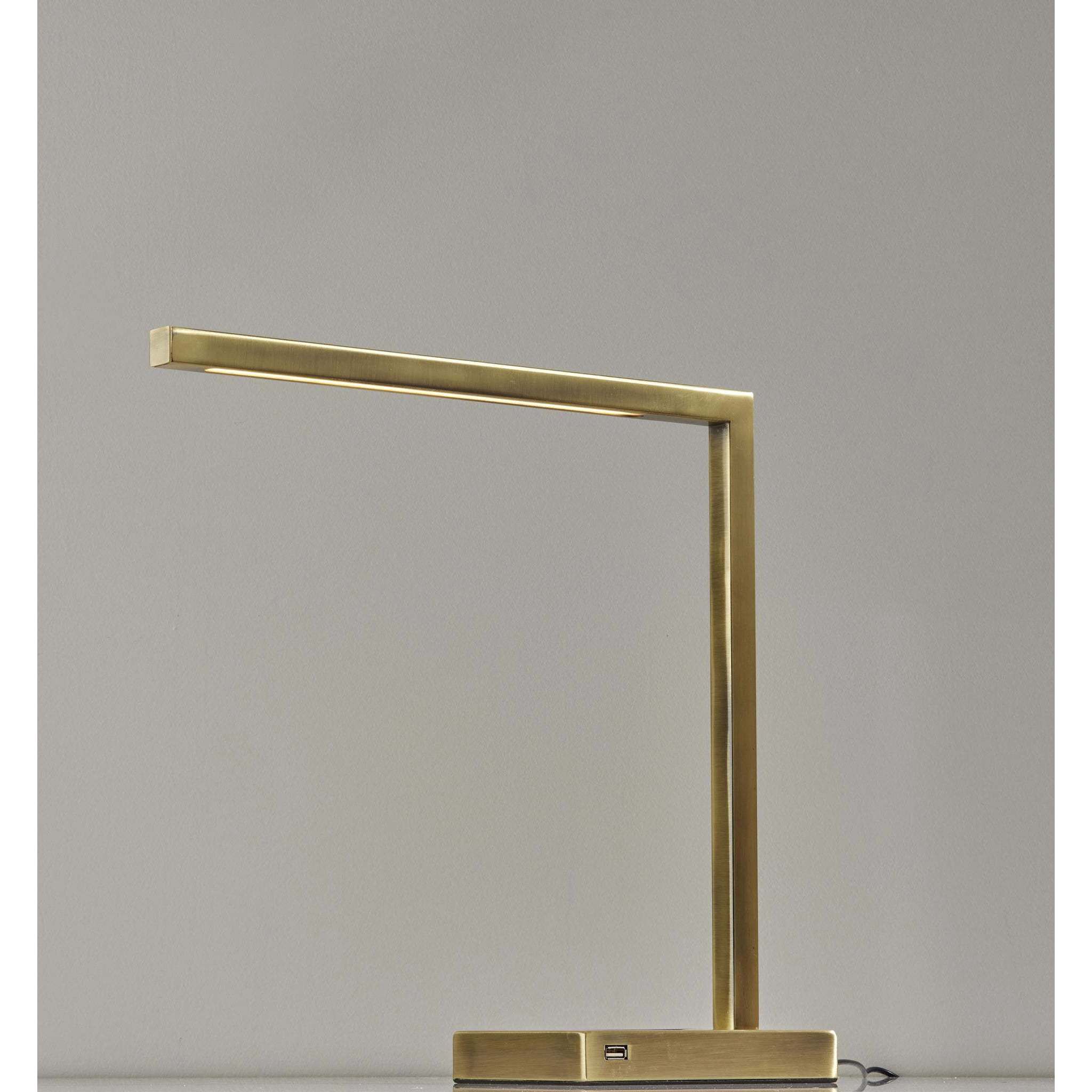 Aidan 16 inch 6.00 watt Antique Brass Wireless Charging Desk Lamp Portable Light, with AdessoCharge 