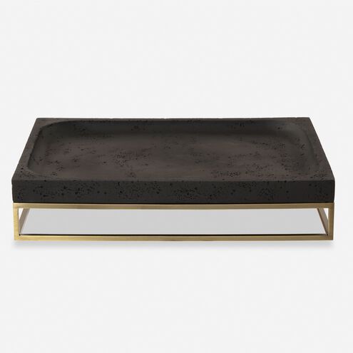 Shadowstone Black Stone and Antiqued Brass Tray