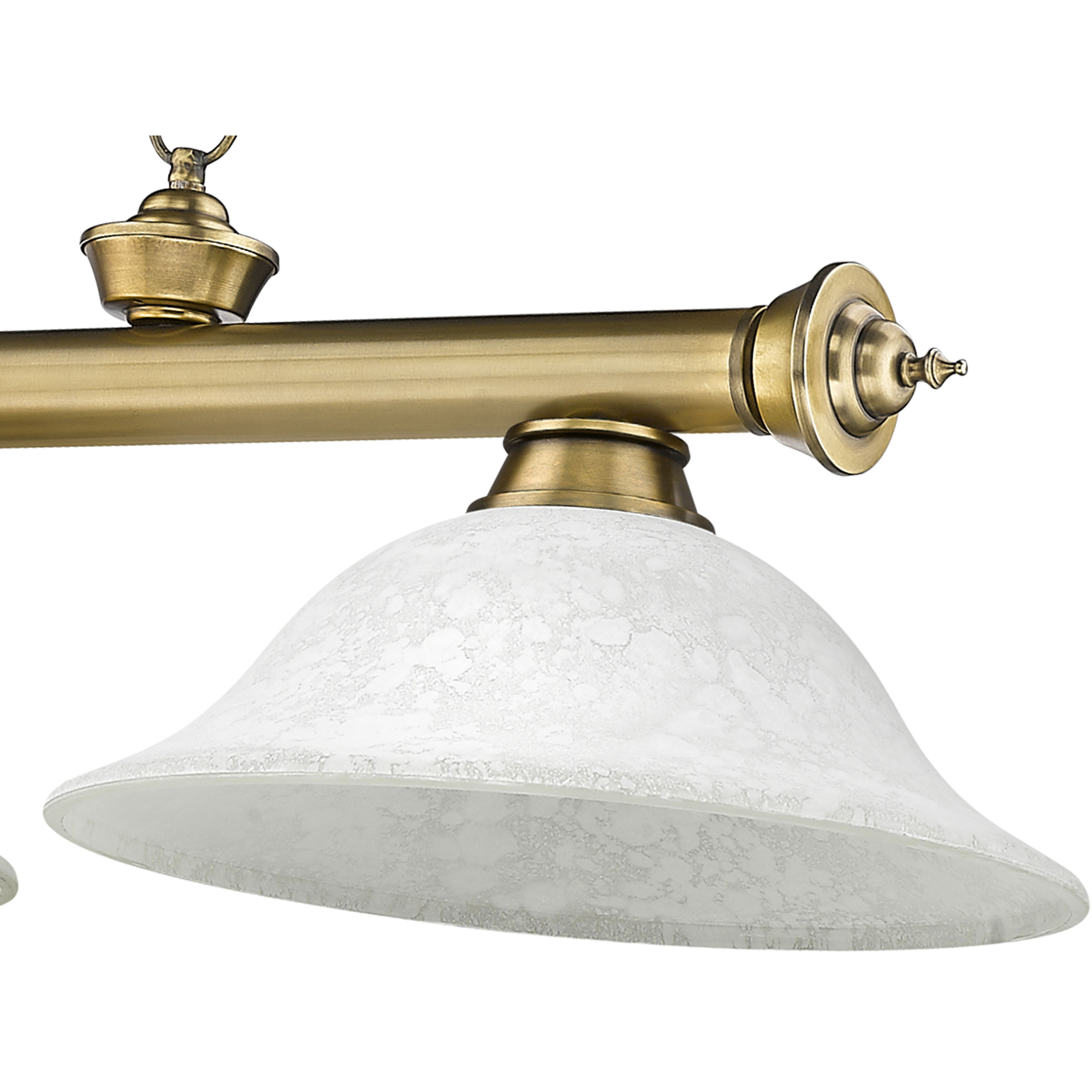 Cordon 3 Light 58 inch Rubbed Brass Billiard Ceiling Light in White Mottle Glass