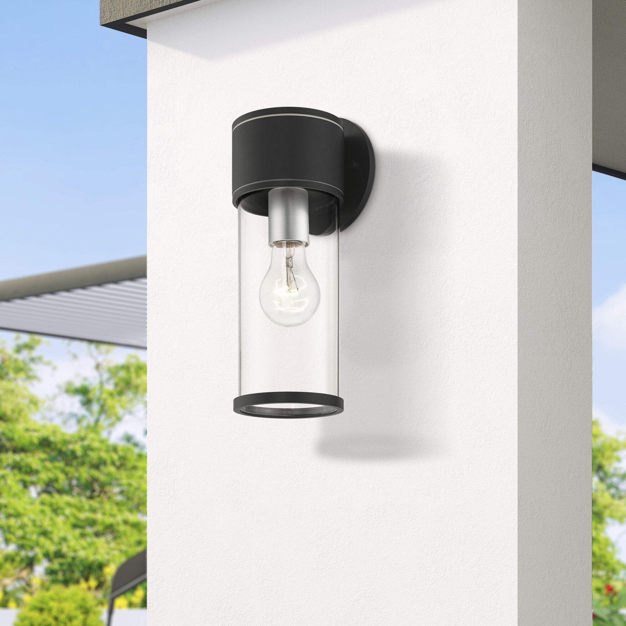 Atlantic 1 Light 4.5 inch Textured Black with Antique Silver Finish Accents Outdoor Medium Wall Lantern Wall Light