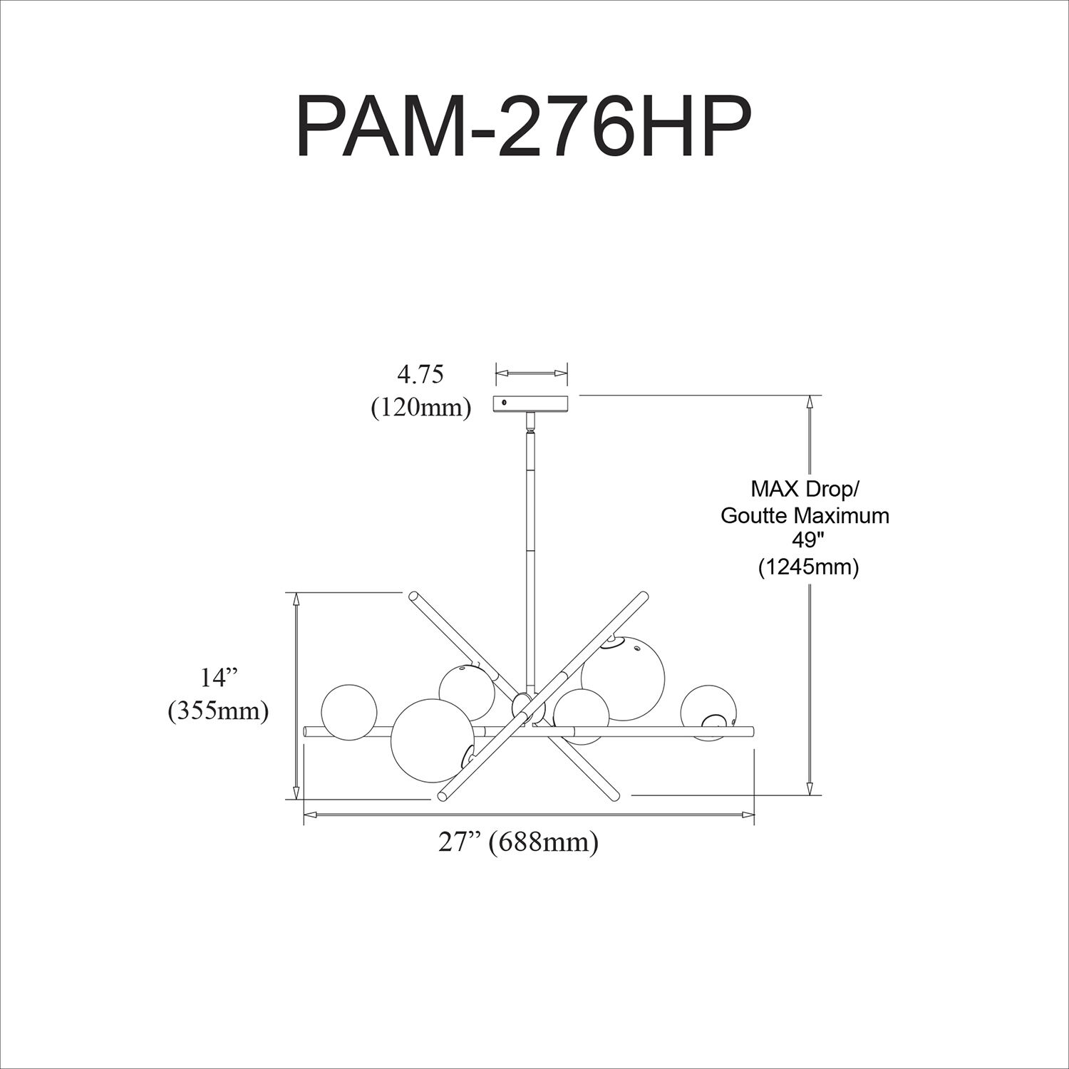 Pamela 6 Light 27 inch Matte Black Horizontal Pendant Ceiling Light, Swivel