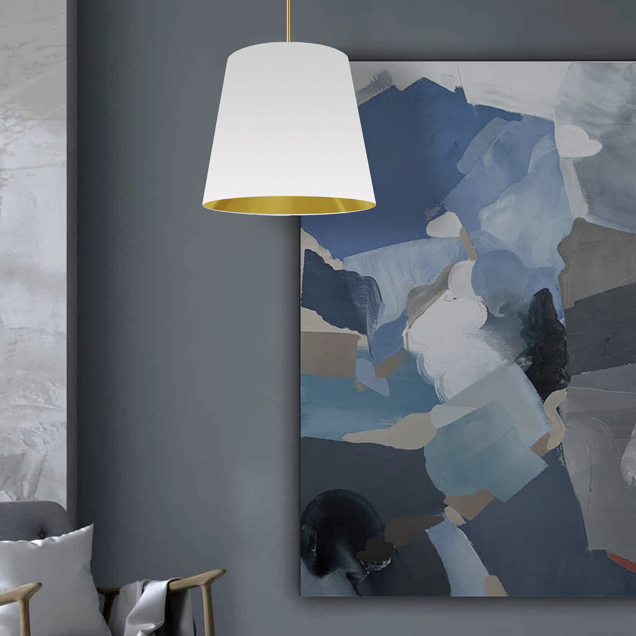 Oversized Drum 1 Light 20 inch Aged Brass Pendant Ceiling Light in White/Gold Jewel Tone, Medium