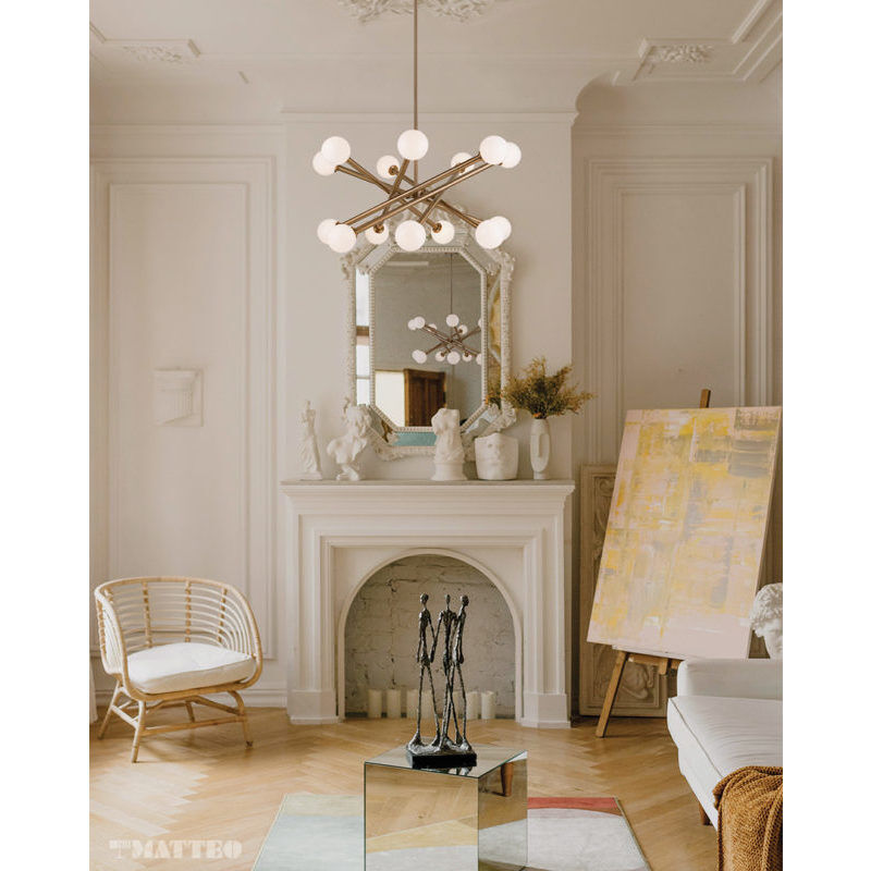 Matchstix 14 Light 39 inch Aged Gold Brass Pendant Ceiling Light in Aged Gold Brass and Opal Glass