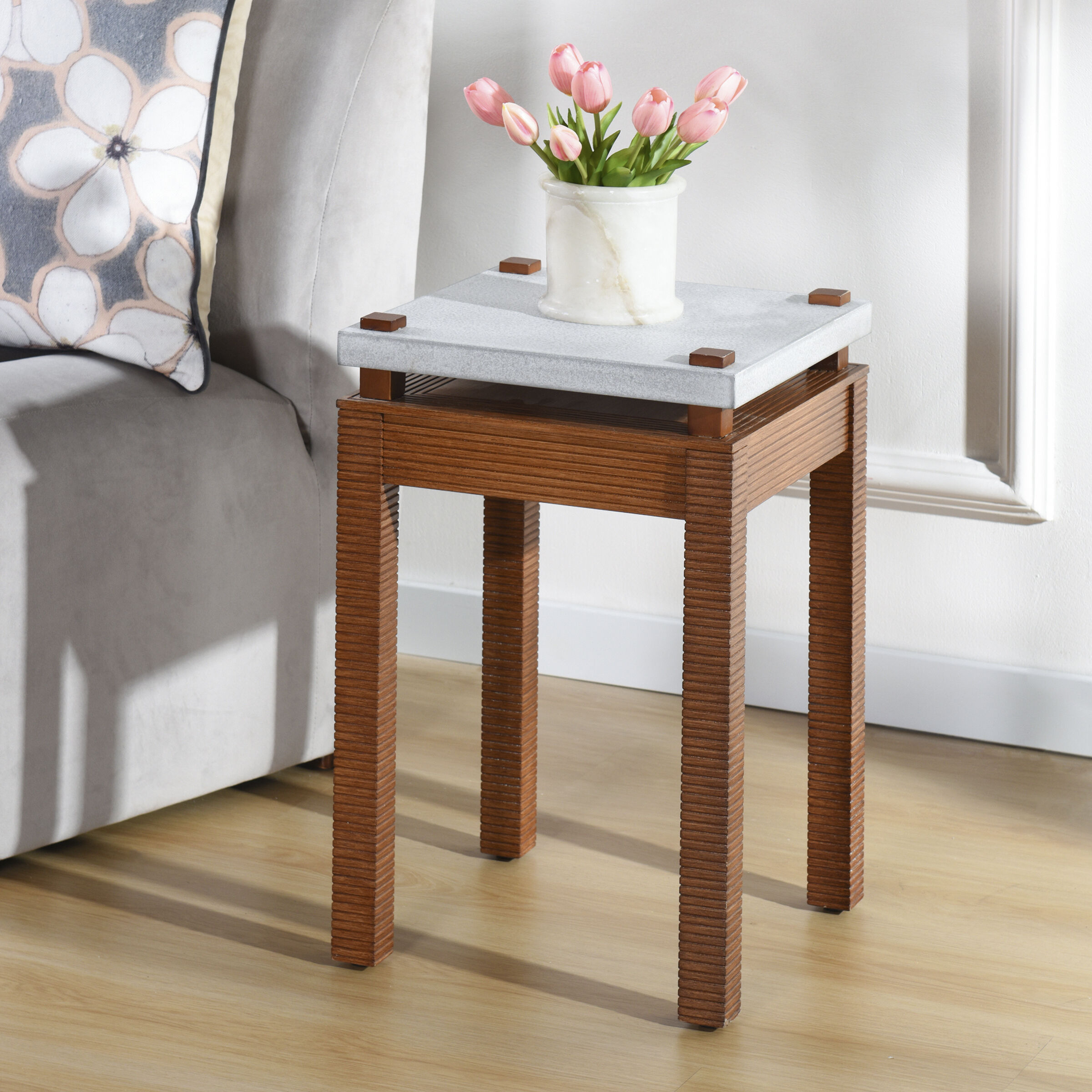 Fern Cement Gray and Zebra Cherry Plant Stand in Cement Gray & Zebra Cherry