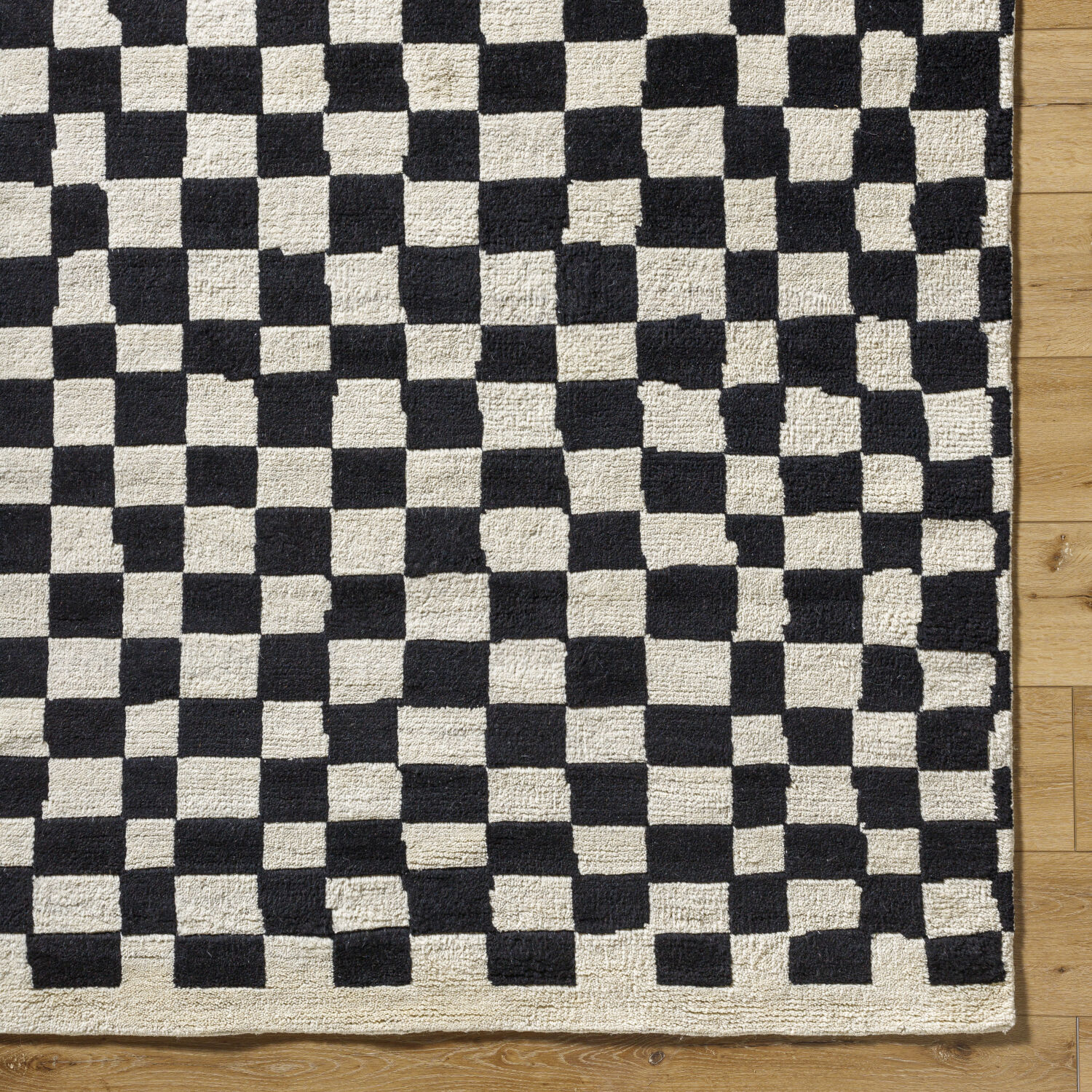 Damier 120 X 96 inch Ivory / Black Handmade Rug in 8 x 10