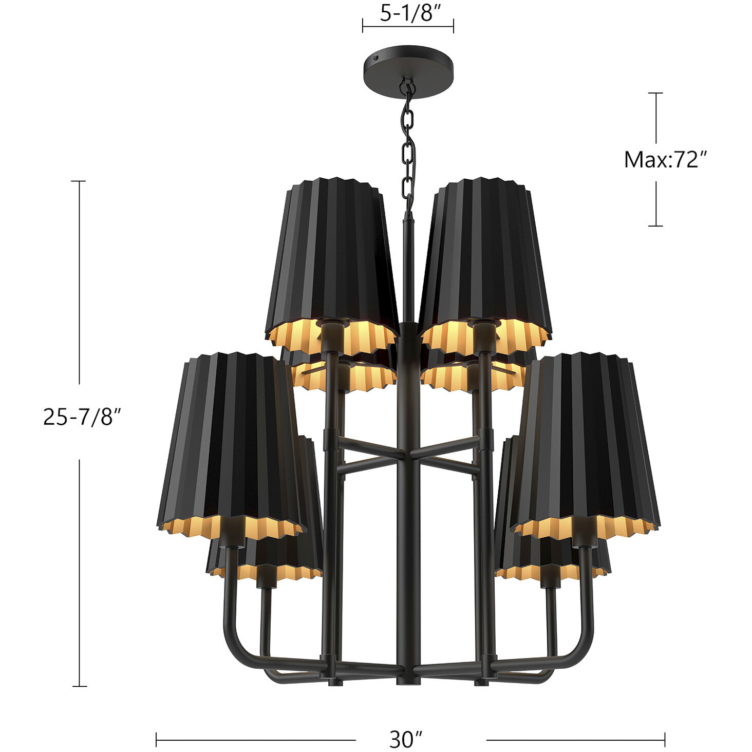 Alora Mood Plisse 8 Light 30 inch Matte Black Chandelier Ceiling Light