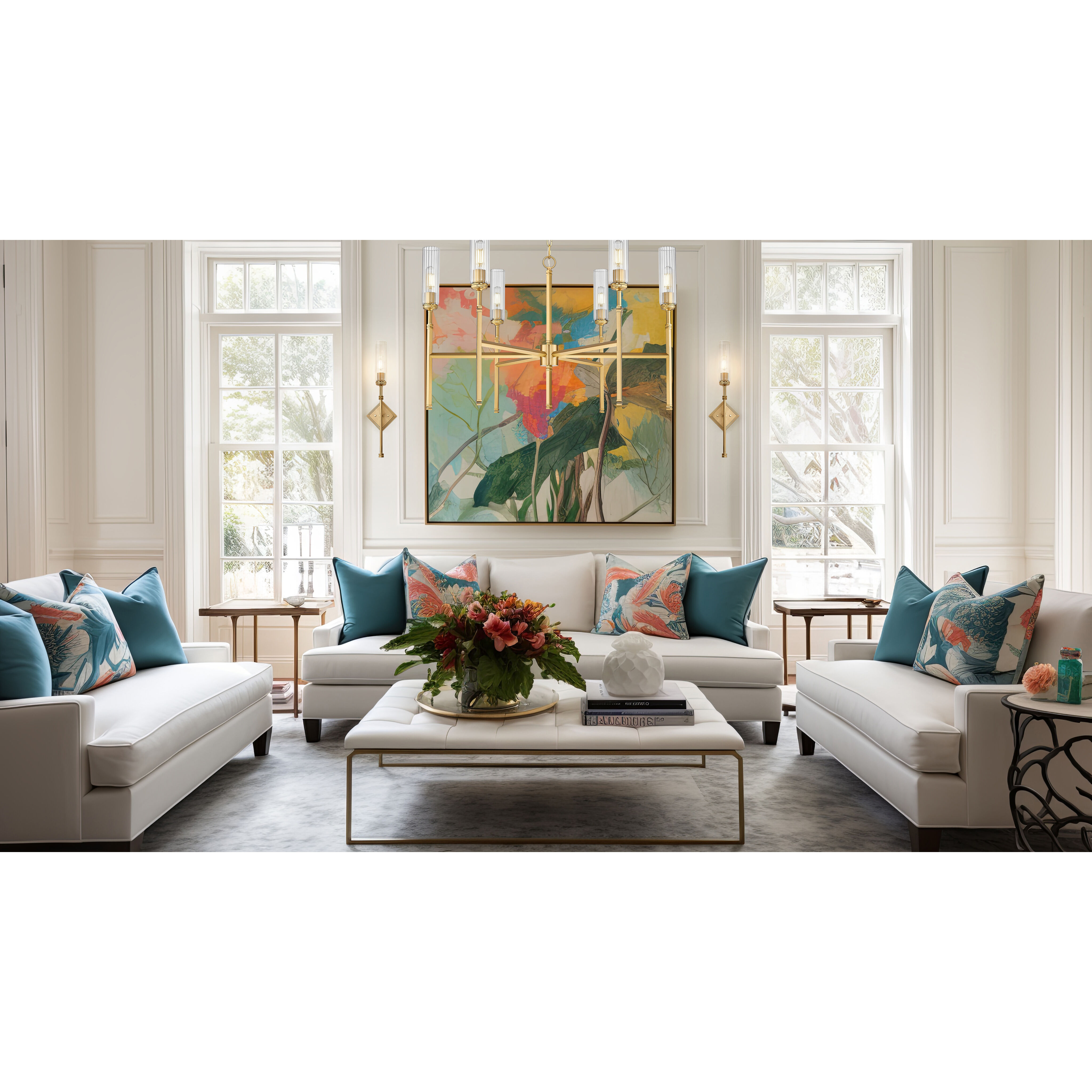 Esme 6 Light 38 inch Modern Gold Chandelier Ceiling Light