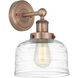 Bell Sconce Wall Light in Antique Copper, Clear Deco Swirl