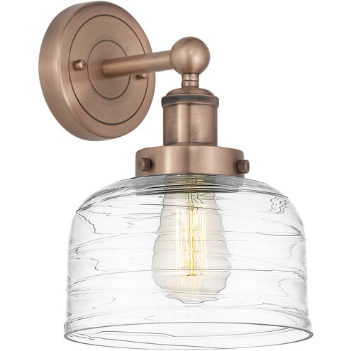 Bell Sconce Wall Light in Antique Copper, Clear Deco Swirl