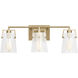 Drew & Jonathan Crofton 3 Light 24 inch Satin Brass Vanity Light Wall Light in Clear Crackle Glass