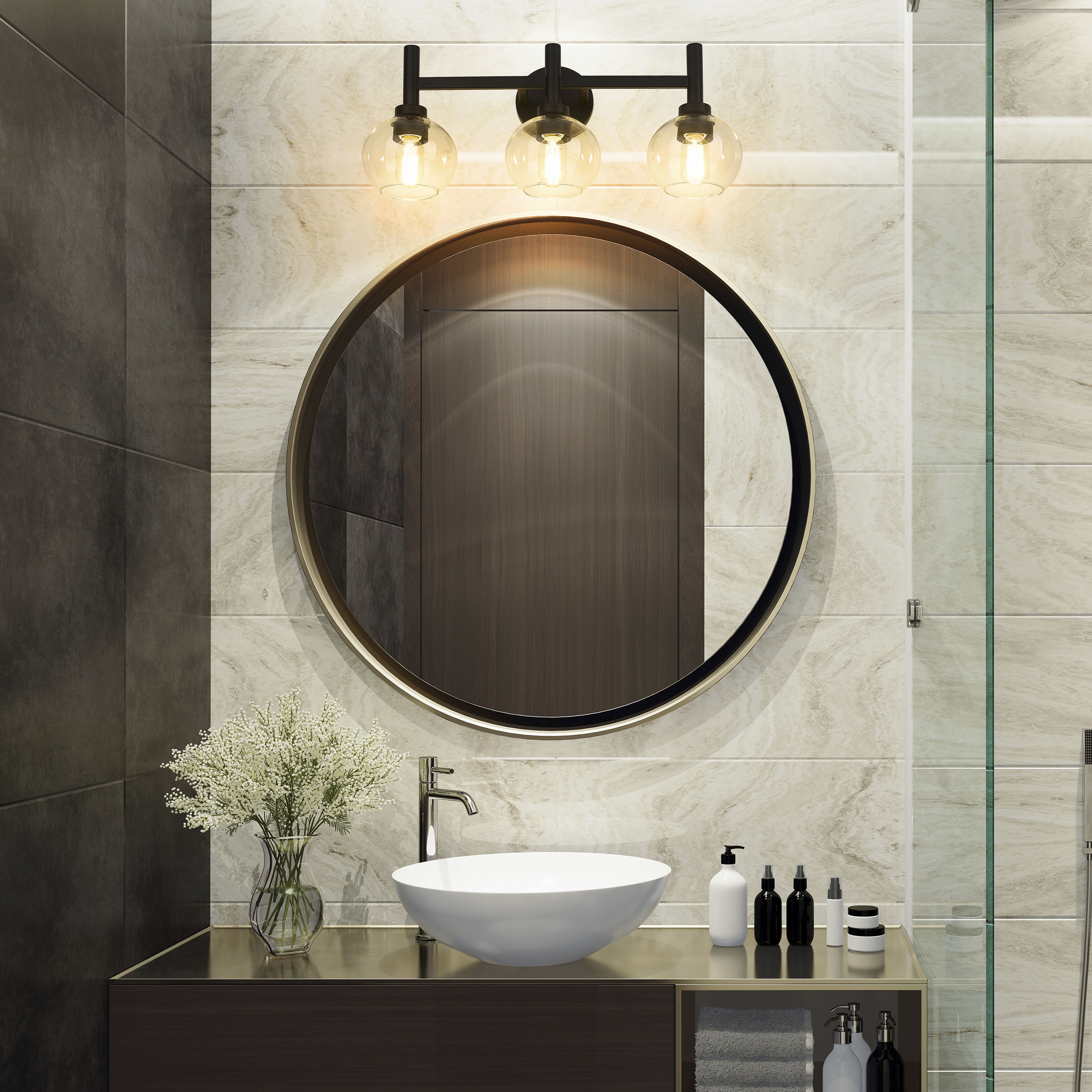 Sutton 3 Light 23.75 inch Matte Black Vanity Wall Light