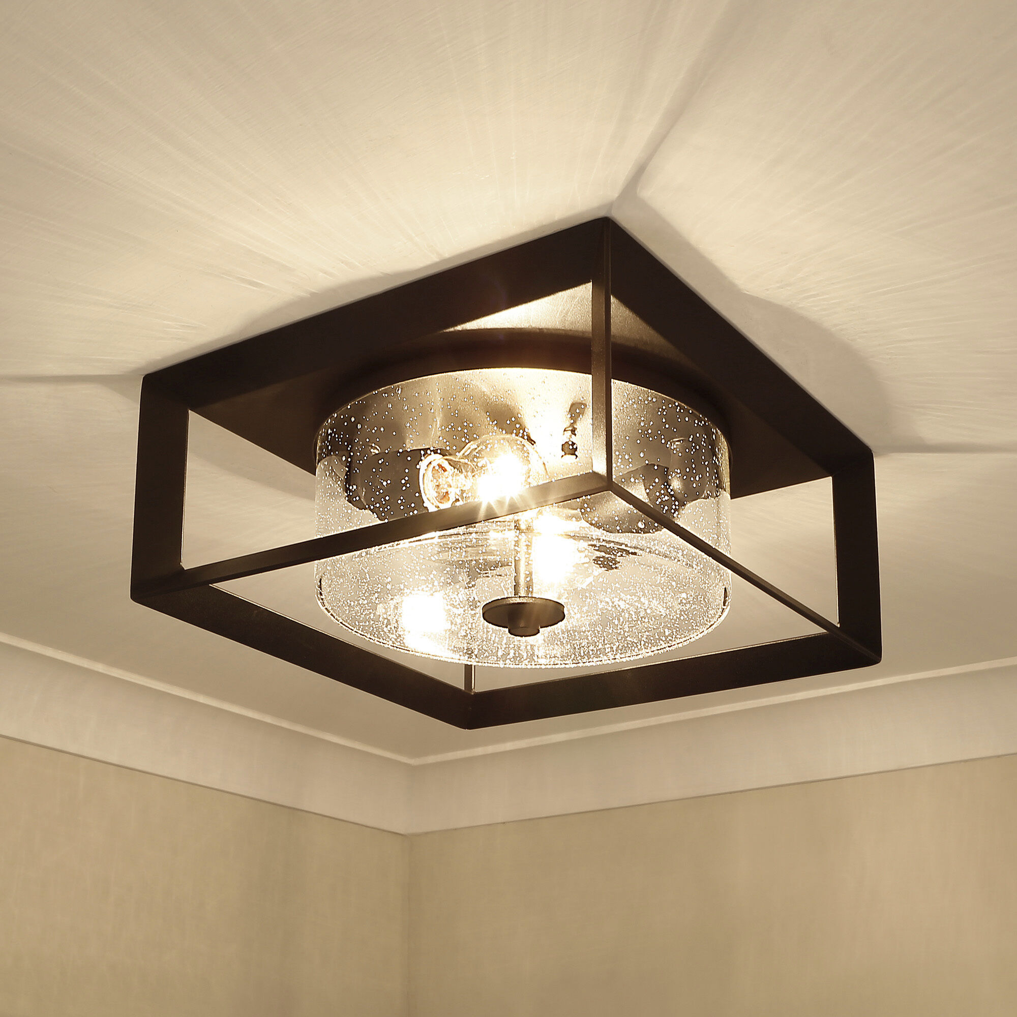Smyth 2 Light 5.88 inch Natural Black Outdoor Ceiling in Seeded Glass