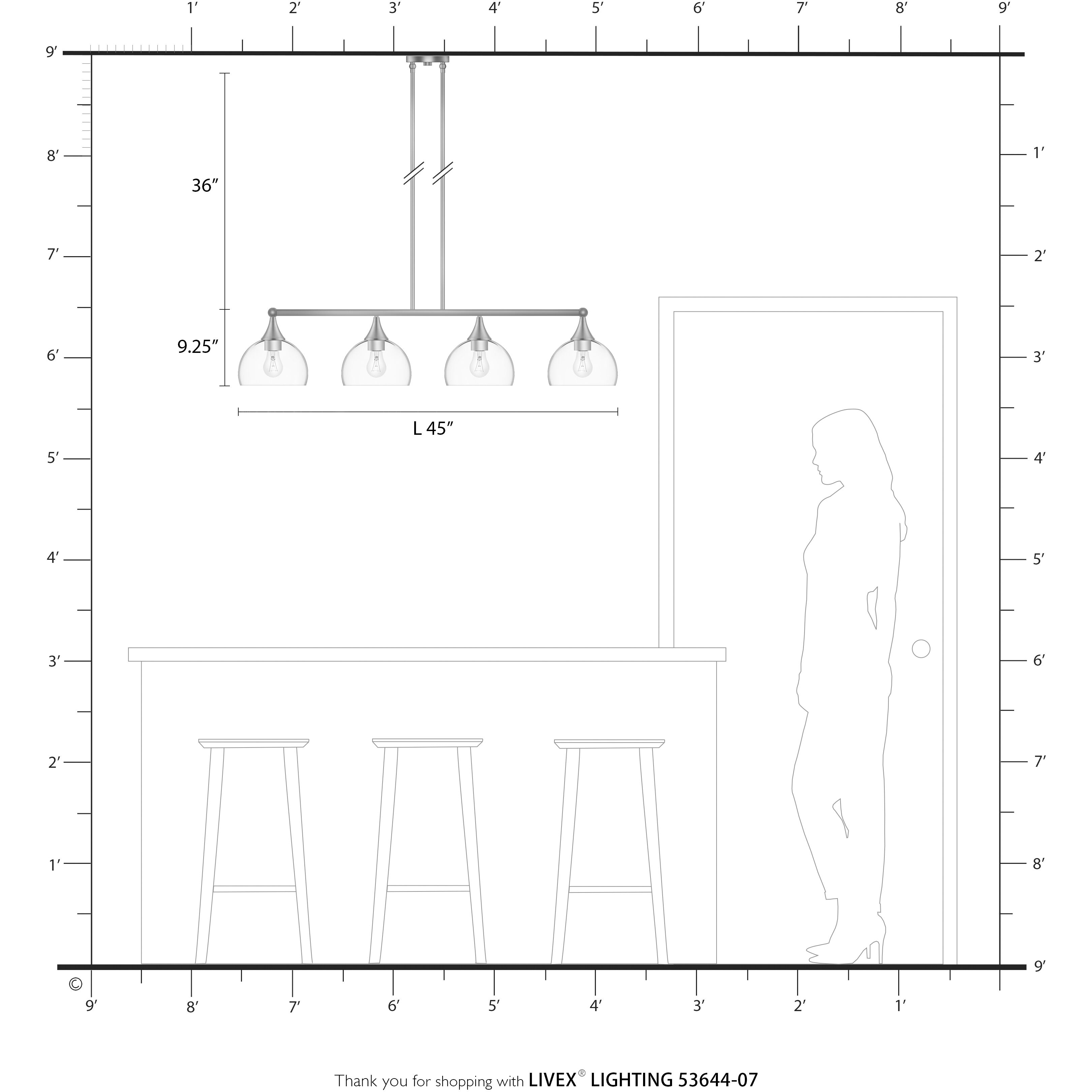 Glendon 4 Light 8.25 inch Brushed Nickel Large Linear Chandelier Ceiling Light