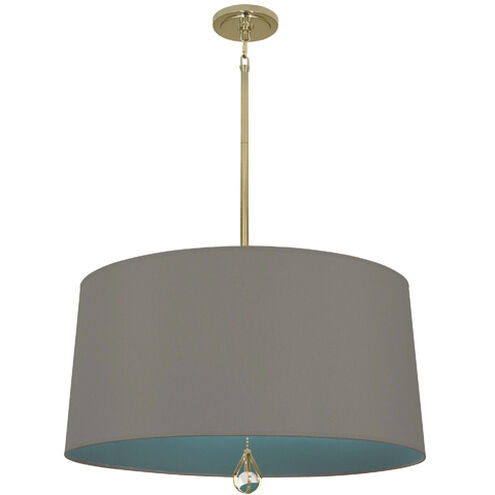 Williamsburg Custis 3 Light 15 inch Modern Brass Pendant Ceiling Light in Carter Gray With Mayo Teal