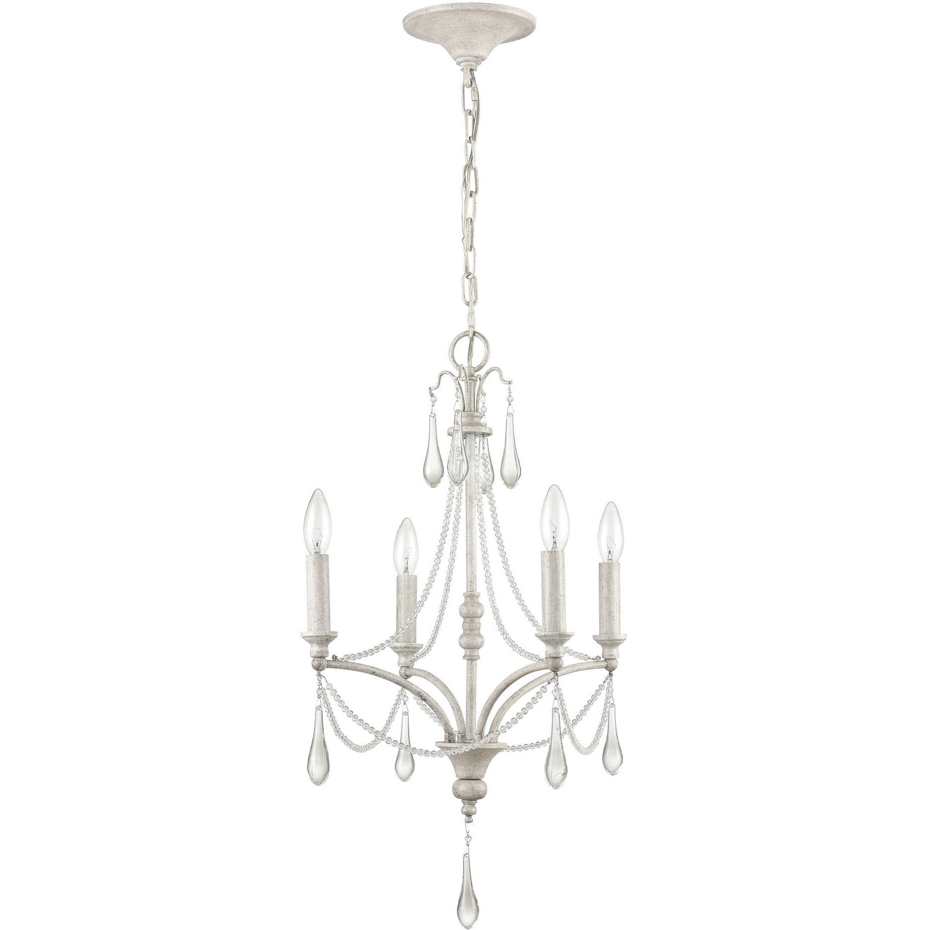 French Parlor 4 Light 16 inch Vintage White with Clear Chandelier Ceiling Light