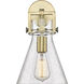 Newton Cone Sconce Wall Light in Brushed Brass, Seedy Glass