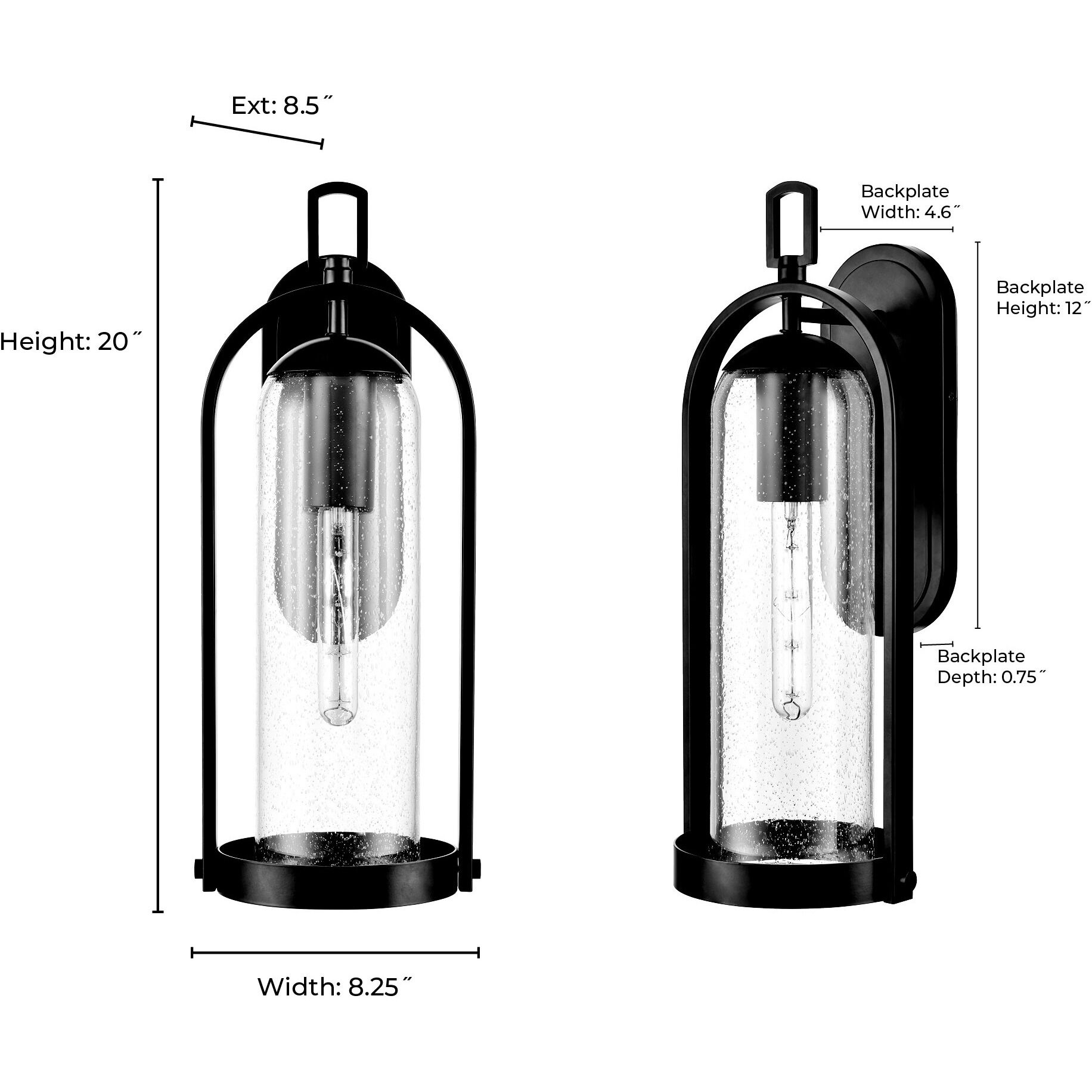 Luxio 1 Light 20 inch Powder Coated Black Outdoor Wall Sconce