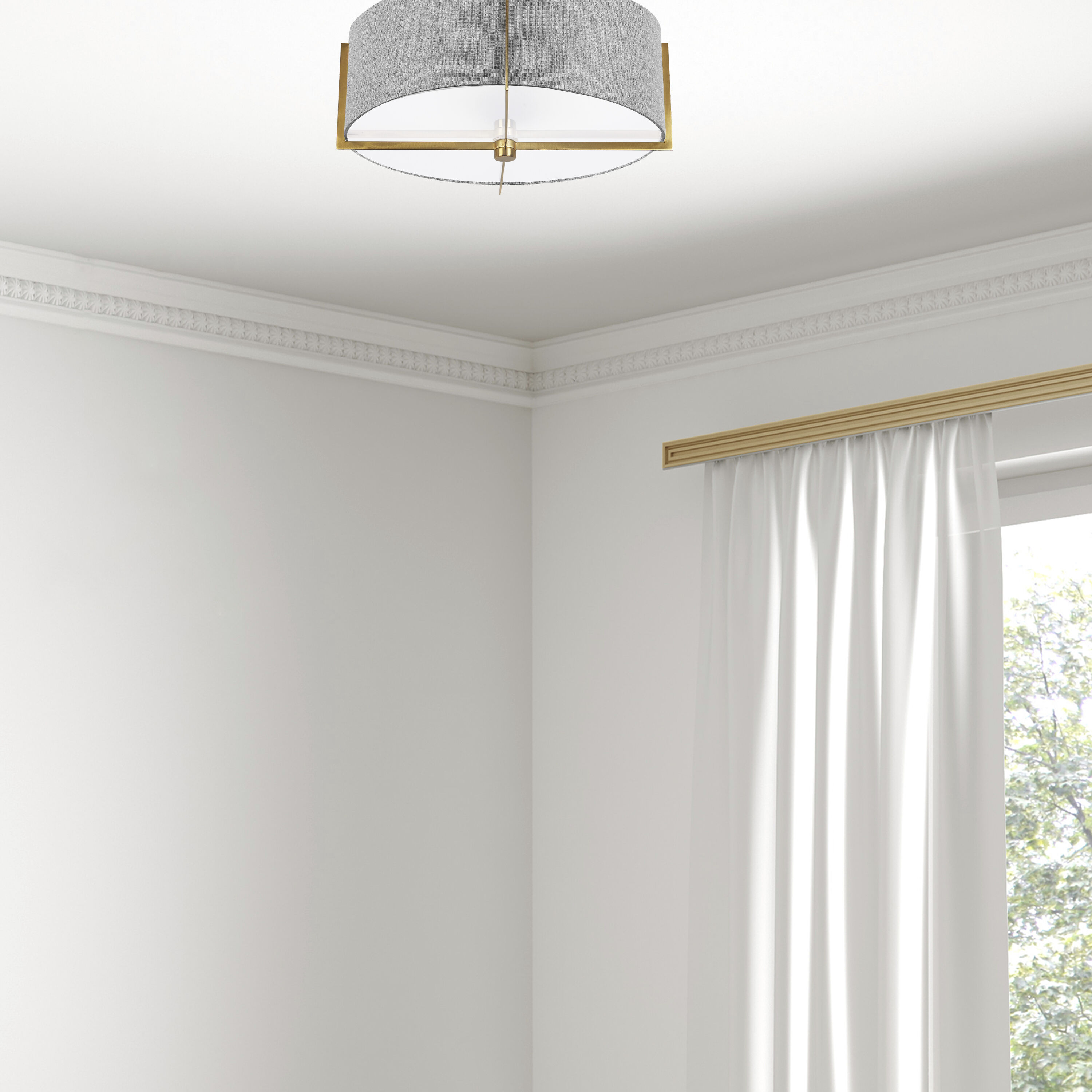 Preston 3 Light 15 inch Aged Brass with Grey Semi-Flush Mount Ceiling Light