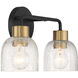 Flagler 2 Light 14.5 inch Matte Black with Warm Brass Accents Bathroom Vanity Light Wall Light, Lighting One