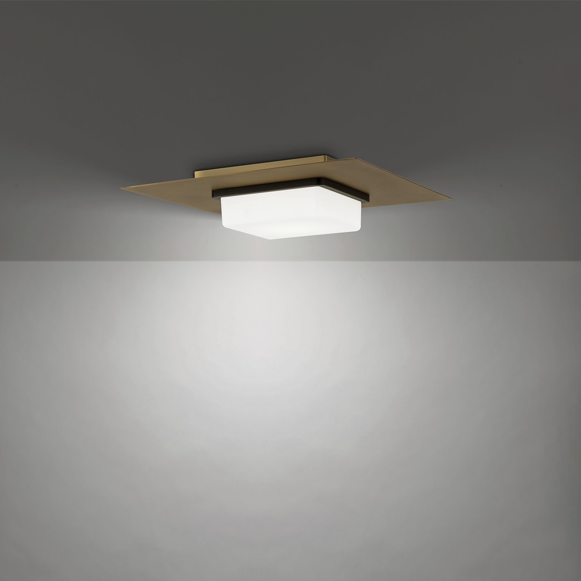 Double Decker LED 14 inch Black Aged Brass Flush Mount Ceiling Light in 3500K, dweLED