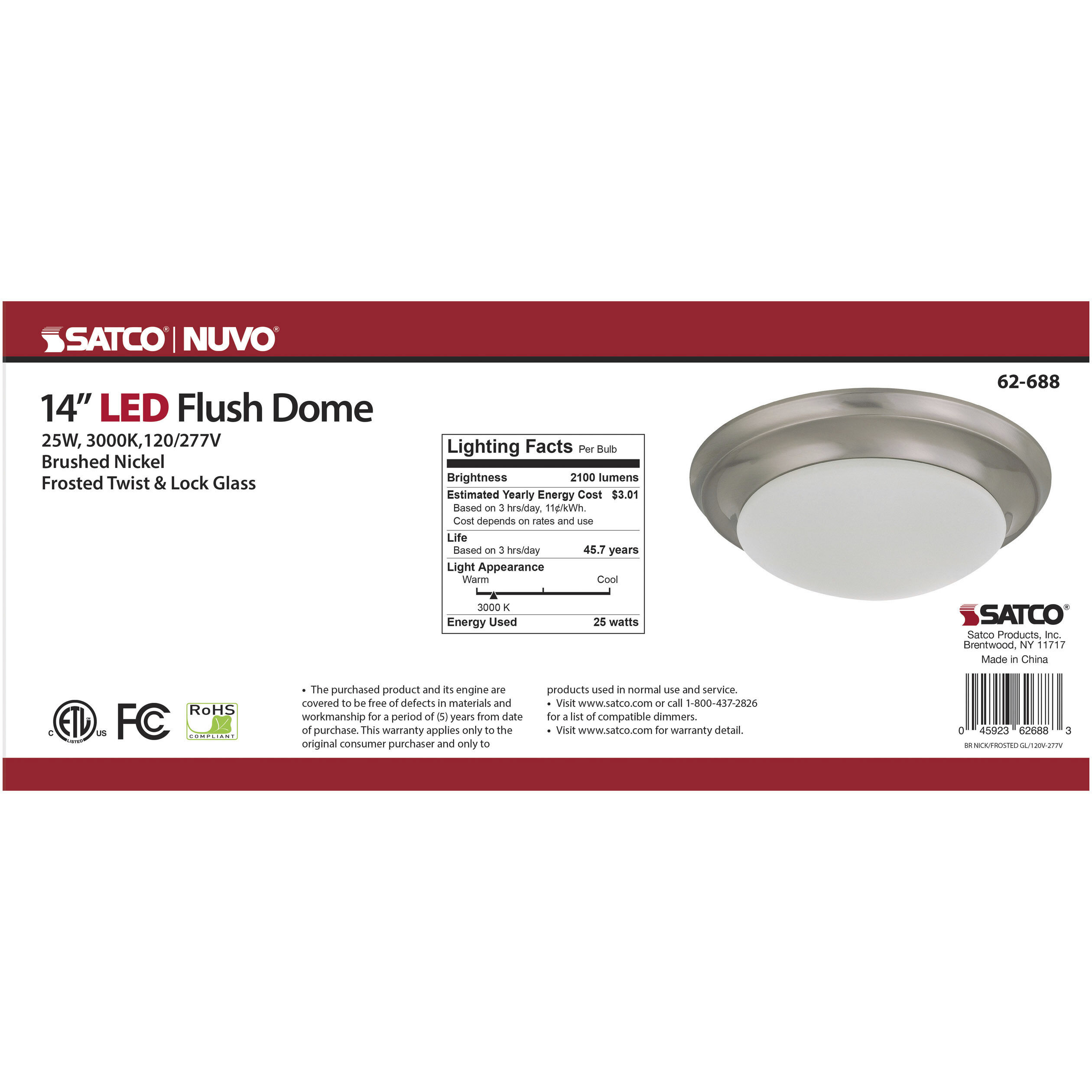 Brentwood LED 14 inch Brushed Nickel Flush Mount Ceiling Light