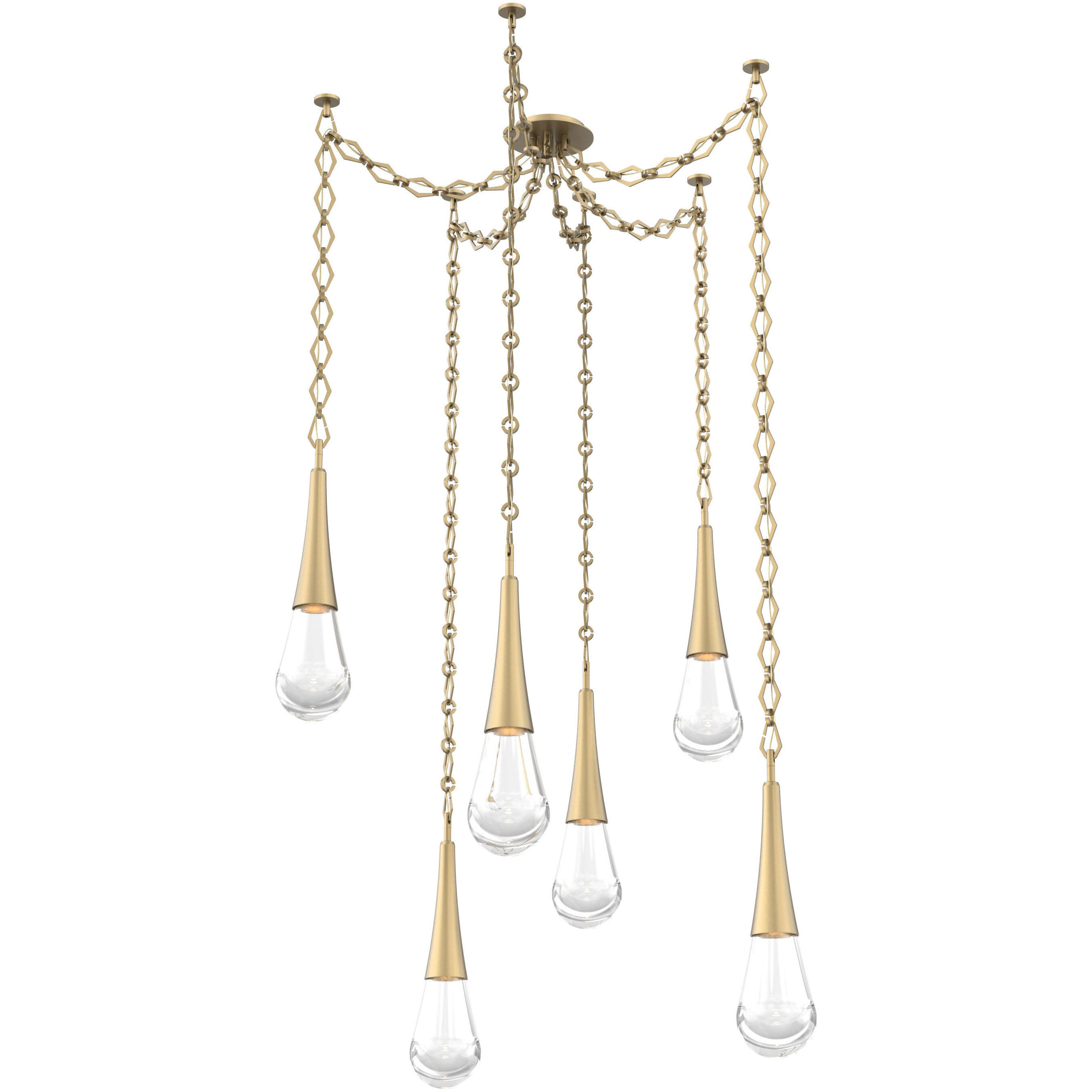 Raindrop LED 13.6 inch Gilded Brass Swag Multi-Pendant Ceiling Light in 3000K LED, Diamond Chain