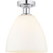Edison Bristol Glass 1 Light 9 inch Polished Chrome Semi-Flush Mount Ceiling Light in Matte White Glass