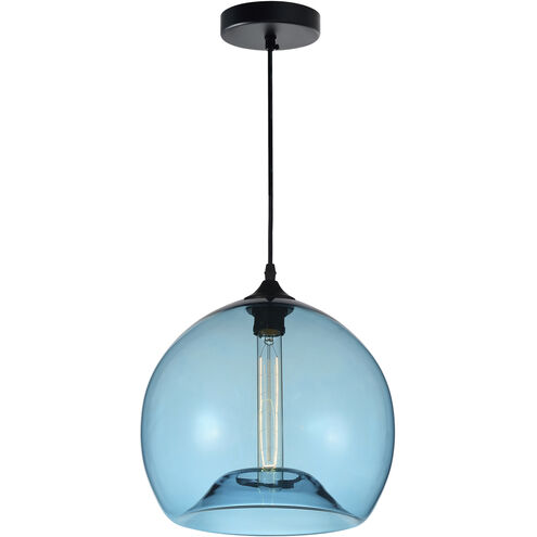 Glass 1 Light 12 inch Black Down Mini Pendant Ceiling Light in Blue
