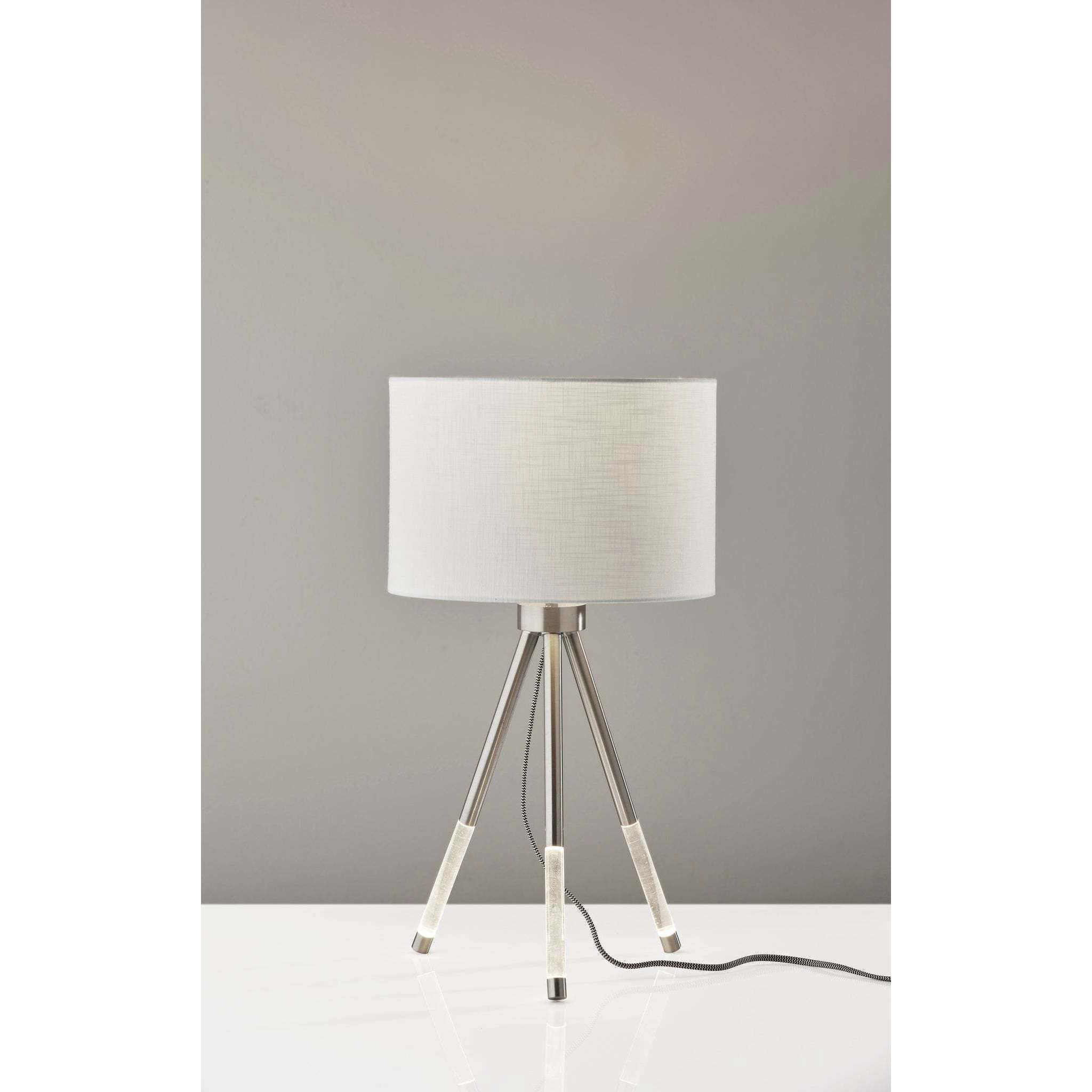 Della 24 inch 100.00 watt Brushed Steel with Clear Acrylic Light Up Legs Table Lamp Portable Light, with Night Light 