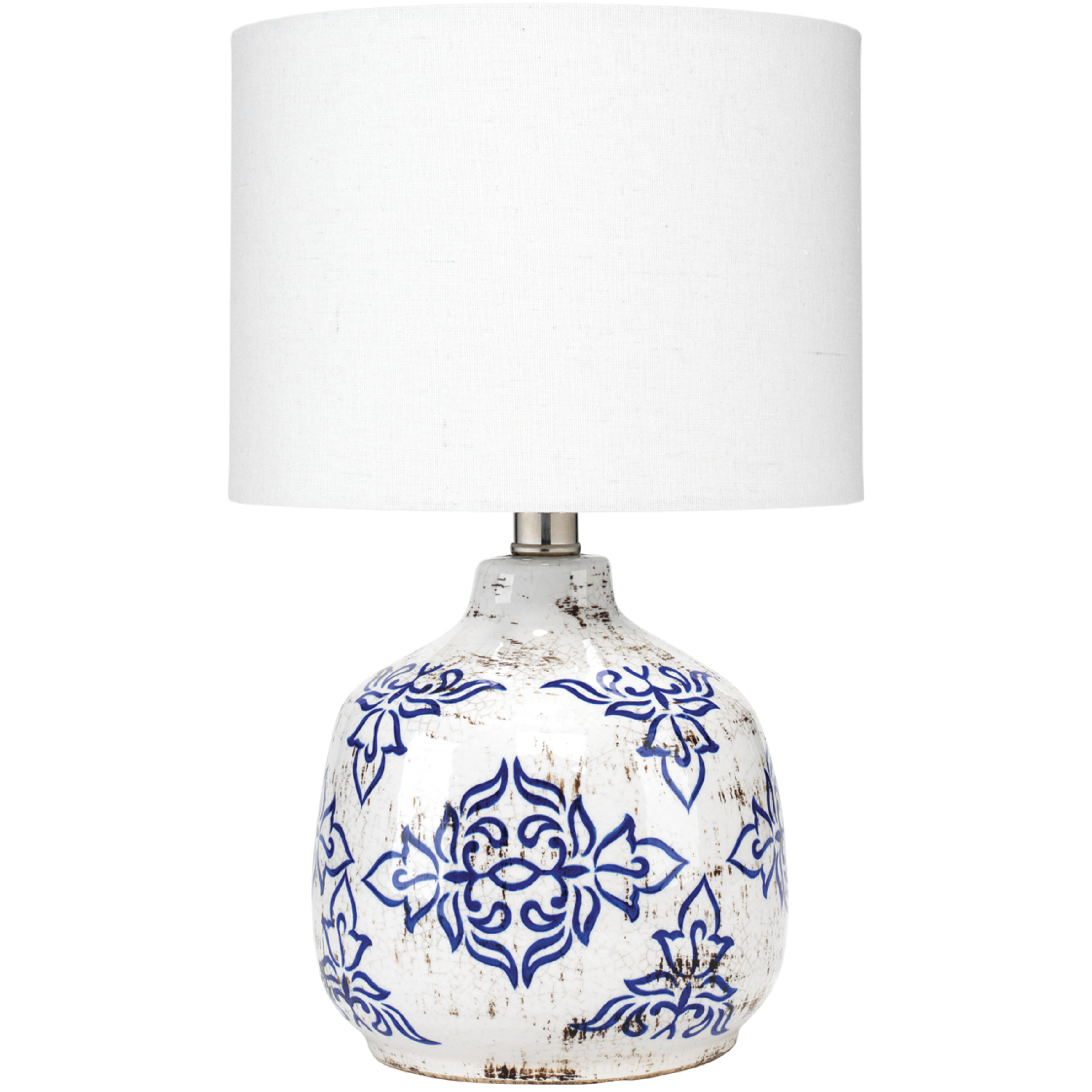 Ruby 15 inch 60 watt White and Blue Patterned Ceramic Table Lamp Portable Light