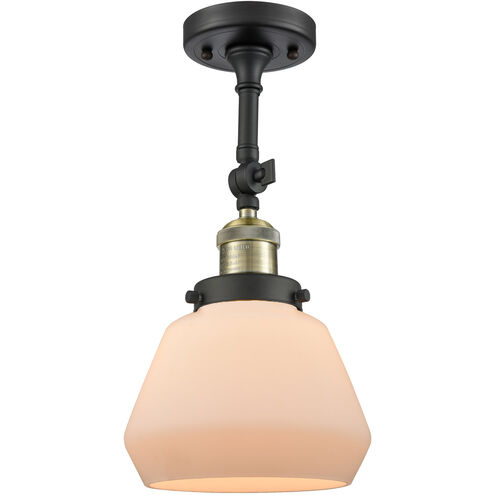 Franklin Restoration Fulton 1 Light 7 inch Black Antique Brass Semi-Flush Mount Ceiling Light in Matte White Glass, Franklin Restoration