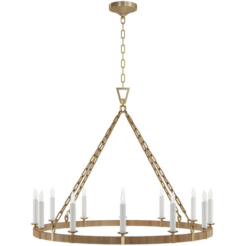 Chapman & Myers Darlana5 LED 40 inch Antique-Burnished Brass and Natural Rattan Ring Chandelier Ceiling Light, Large