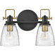 Easton 2 Light 14.5 inch Black with Heritage Brass Vanity Light Wall Light