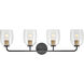 Percy 4 Light 33 inch Black with Lacquered Brass Bath Light Wall Light