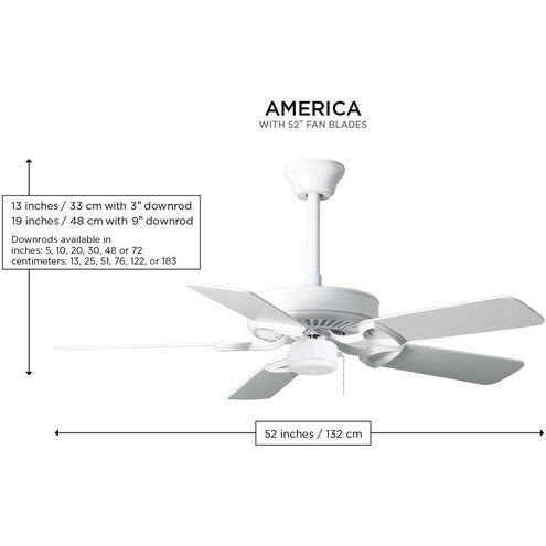 Atlas America 52 inch Gloss White with Reversible White/Light Oak Wood Tone Blades Ceiling Fan, Atlas